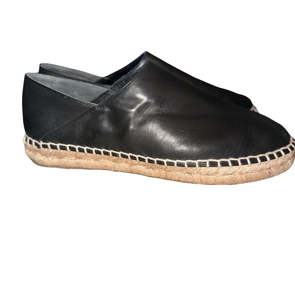 Vince Black Leather Espadrille Flats old money Slip On Shoes Sz 6‎ Made in Spain